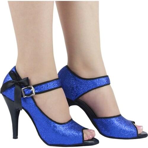 Salsa Shoes Women 6/7/7.5/8.5 cm Adjustable Heel comfortable Blue And Splinter Pu Latin Dance Shoes For Women JYG874
