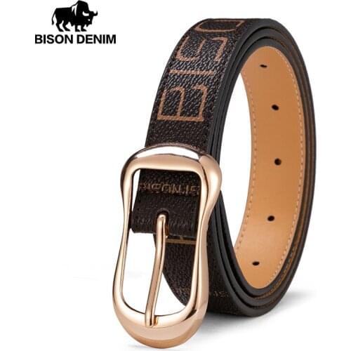 BISON DENIM Genuine Leather Belts for Women Fashion Jeans Classic Retro Simple Pin Buckle Female Luxury Leather Srap N60268