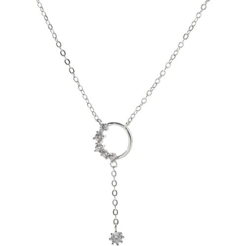 925 Sterling Silver Shiny Zircon Round Circle Long Chain Tassel Necklace for Women Party Wedding Necklace Jewelry Gifts S-N713