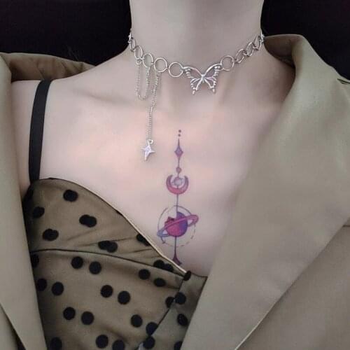 2020 New Punk Trendy Butterfly Circle Stitching Cross Pendant Clavicle Chain Choker Necklace For Women Party Accessories