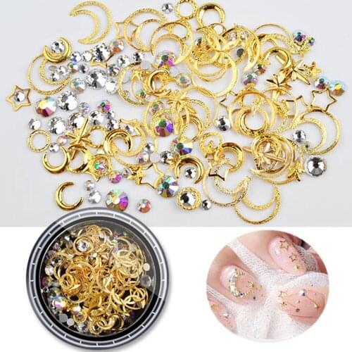 1Box Gold Silver Rivet Nail Studs 3D Nail Art Decorations Seashell Star Moon Metal Silks Manicure DIY Nail Decoration Body Art