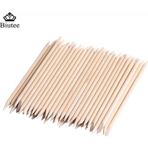 BIUTEE Orange Wood Sticks for Cuticle Pusher Women Lady Cuticle Remove Tool Forks for Nails Manicures Tools 10/20/30/50Pcs Set