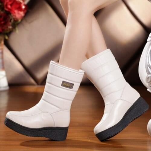 2019 new snow boots winter leather surface thickening plus velvet waterproof thick bottom white warm non-slip tube cotton boots