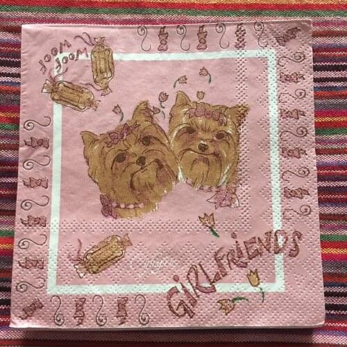 25cm 20 table paper napkins pink tissue cute animal cat dog decoupage wedding guardanapos kid birthday party serviettes home dec