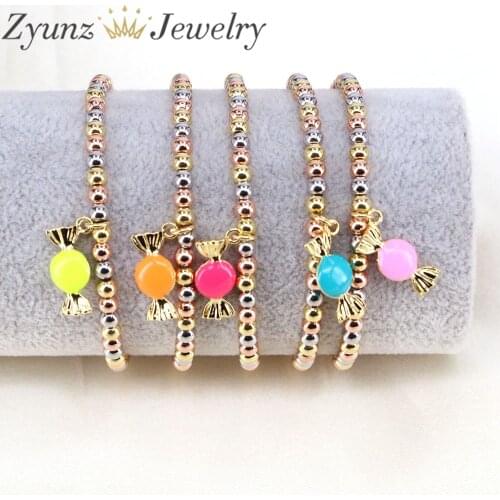 5PCS, 4MM Beads Candy Enamel Charm Bracelets for Women Gold Rose Silver Color Beaded Handmade Bracelet Fashion Jewelry Gift