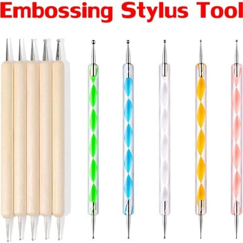 5pcs/set Wood /Acrylic Embossing Stylus Tool with Different Tips DIY Paper Freehand Embossing Intricate Patterns 13cm Length
