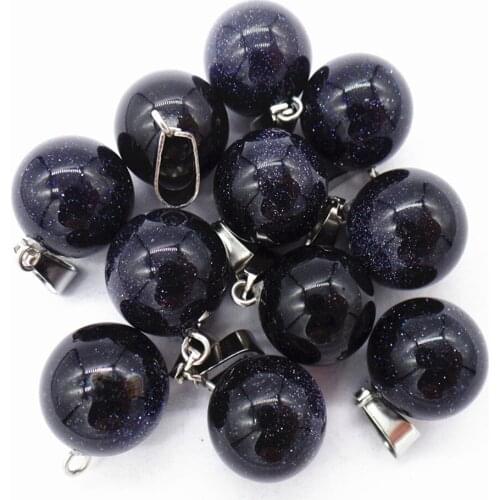 50Pcs 14mm Wholesale Blue Sand Stone Ball Pendant Bead DIY Earrings Handmade Jewelry Accessories S713