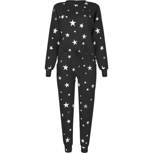 Blouse + Pants Women Pullover Female Knit Blouse Pants Casual Pentagram Printing Long Sleeve Blouse Pants Homewear Sleepwear