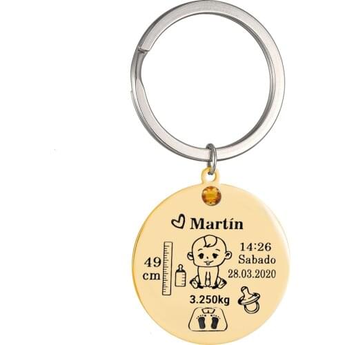 Boy Baby keychain key chain custom name height weight date keychains stainless steel Keyring mom dad jewelry birthday gift