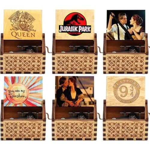 Wooden Hand Crank Music Box Godfather Home Decorative Music Box for Christmas Birthday New Year Gift Party Wedding Decor