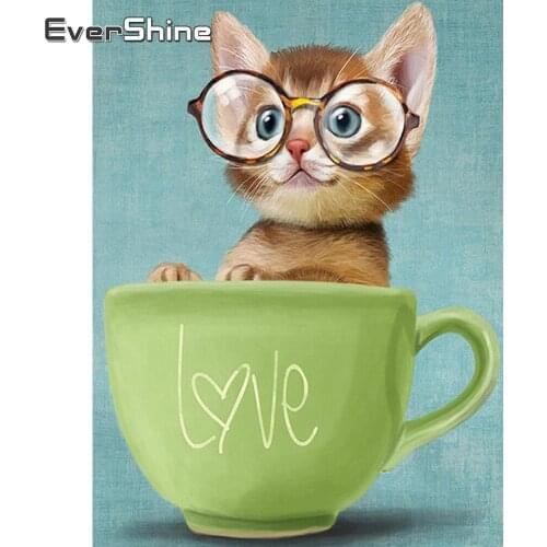 EverShine 5D Diamond Painting Full Drill Square Cat Cross Stitch Diamond Embroidery Bead Picture Kit Art Handwork Wall Decor