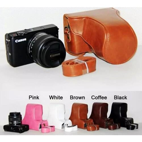Leather Camera case bag Grip Strap Hard For Canon Eos M10 M100 M200 15-45mm Lens