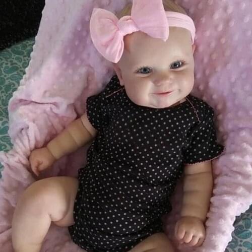 T5EC 50cm/19in Baby Girl Doll with Hairdress Brown/Blue Eyes-Open Lifelike Newborn Doll Caucasian Reborns for Dollhouse Accs