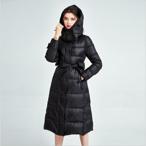 Womens Winter Jackets Coats Long 2020 New Female Down Parka waist Coat black High Quality Warm clothes Outerwear overcoat belt