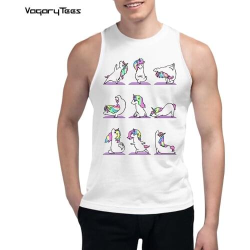 Summer Fashion men Unicorn workout yo'ga Print Men Tank Tops O-Neck Waistcoat Sleeveless Casual Men Streetwear