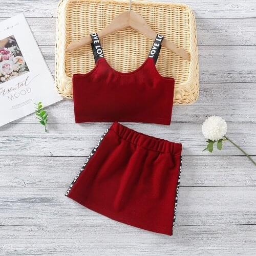 Red Girls Summer Clothes Letter Print Vest Skirt Two Piece Kids Suits for Girl 2021 New Fashion Toddler Children Clothing Set