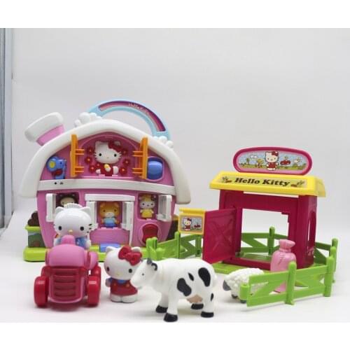 HelloKitty Musical Farm House Toys Set Girls Simulation Play House Toys HelloKitty Anime Action Figure Toys Christmas Gifts