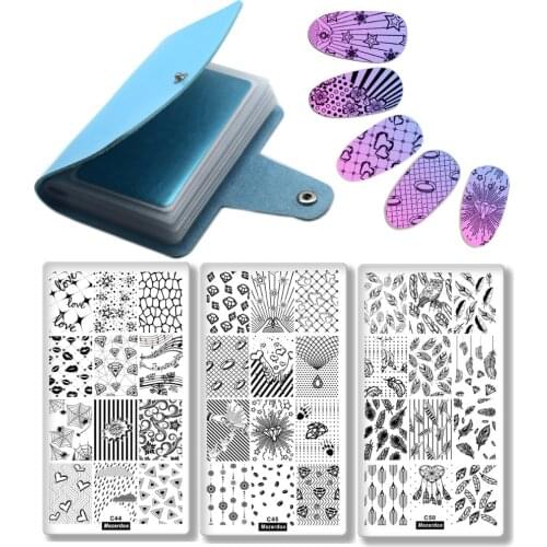 Nail Stamping Template Set 3 Nail Image Plate+1 Nail Plate Holder Case Cobweb Feather Ring French Tip Stamp Plates Manicure Tool