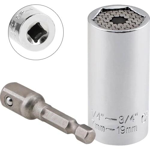 2pcs Universal Torque Wrench Head Set Socket Sleeve 7-19mm Power Drill Ratchet Bushing Spanner Key Magic Socket Multi Hand Tools