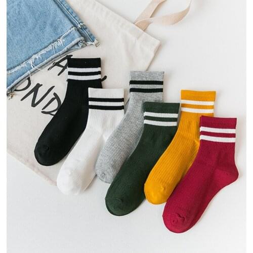 New College Style Harajuku Women Long Socks Japanese Striped Streetwear Kawaii Cute Women Cotton Breathable Girl Student Socks