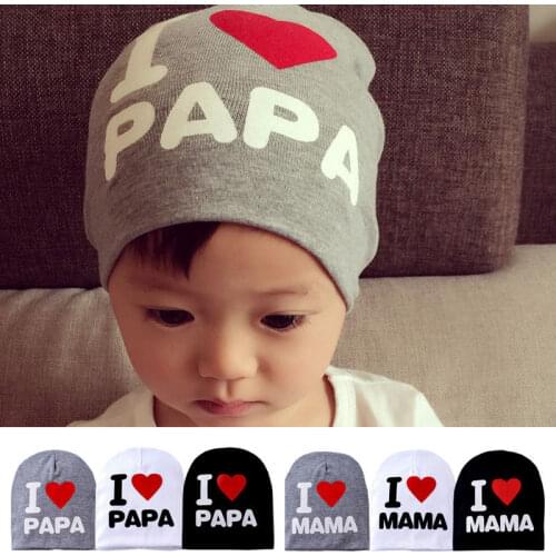 Autumn Winter Newborn Baby Hat I Love Mom Dad Printed Cotton Infant Beanie Cap Boys Girls Bonnet Turban