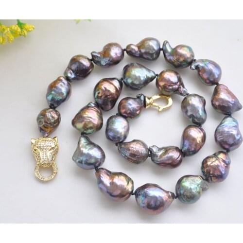 P7720 Lustre 24" 20mm Peacock-Black Baroque KESHI Edison Pearl Necklace CZ