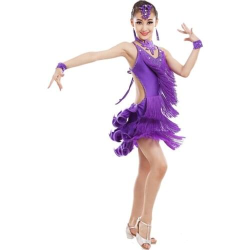 Children Sequin Performance stage Dancewear Fringe latin dance dress girls Samba Salsa rumba Dance Competition Dresses