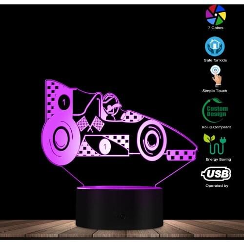 Bedside LED Light Racing Car 3D Optical Illusion Table Lamp Kid Room Decorative Lighting With Colors Change Gift For Car Fans