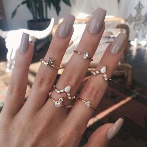 Simple single stone finger rings gold color white fire opal stone stone delicate dainty girl women rings