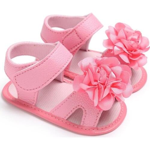 Baby Girl Sandals Summer Baby Cotton PU-leather Flower Baby Girl Sandals Newborn Baby Shoes Pink Or White