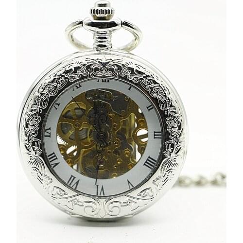 10pcs/lot Silver Mechanical Pocket Watch Roman Dial Vintage Hand Wind Pocket Watch Wholesale