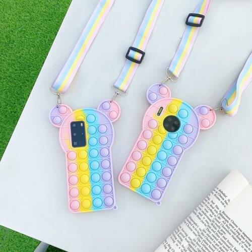 Stress Reliever 3D Mouse Ear RainBow Bubble Beans Crossbody Phone Straps Case For Huawei Mate30 Mate40 P30 P40 Pro Nova 5 6 7 8