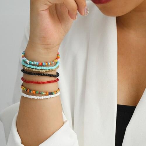 7 PCS Vintage Bracelets On Hand Mixed Color Rice Beads Baubles Bracelets Charms For Bracelet Jewelry For Sexy Women Accessories