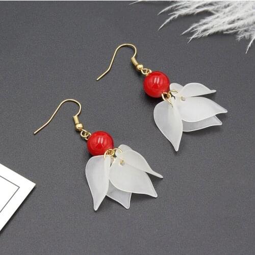 Jewelry 2018 New Fashion White Red Color Leaf Sweet Fresh Opal Rhinestone Drop Earrings For Women Christmas Gift