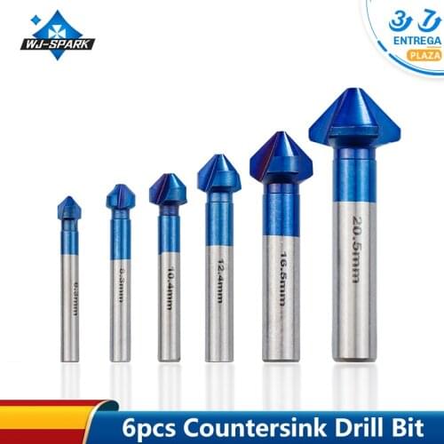 Countersink Drill Bit Set 6PCS 6.3-20.5mm Nano Blue Coating Chamfering Drill Bit For MetalWorking Hole Cutter