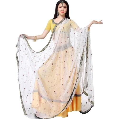 Stage Performance Women Belly Dance Clothes Indian Dance Hand-embroidered Bollywood Costume 4pcs Set (Top+Belt+Skirt+Sari)