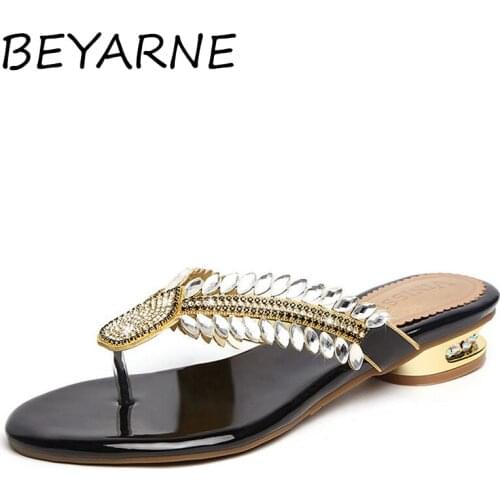 BEYARNE New Fashion Summer Shoes Elegant Rhinestone Design Flat Shoes Fashion Casual Ladies Sandals Female Leisure Slides For