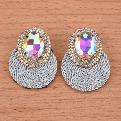 ZA Colorful Round Geometric Statement Big Drop Earrings Women Jewelry Luxury Crystal Rhinestoen Large Earrings Femme Accessories