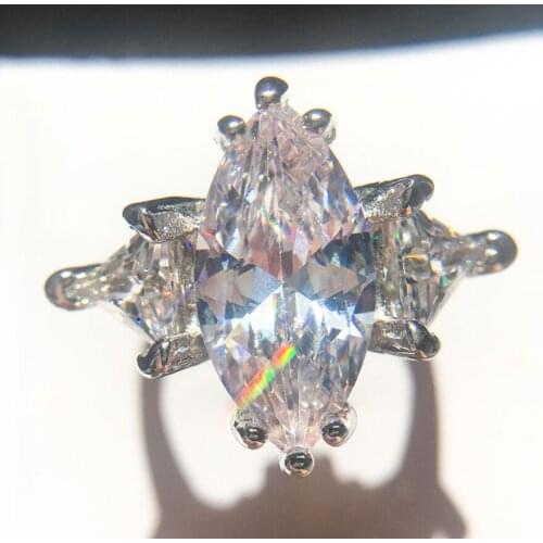 Luxury Jewelry Hot 925 Sterling Silver Three Stone Clear White Marquise Cubic Zirconia CZ Women Wedding Band Ring for Women Gift