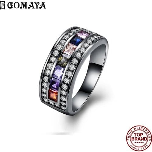 GOMAYA Multicolor Clear Zircon Women Rings Classic Creativity Personality Design Ring Party Prom Fashion Jewelry Gift Hot Sale