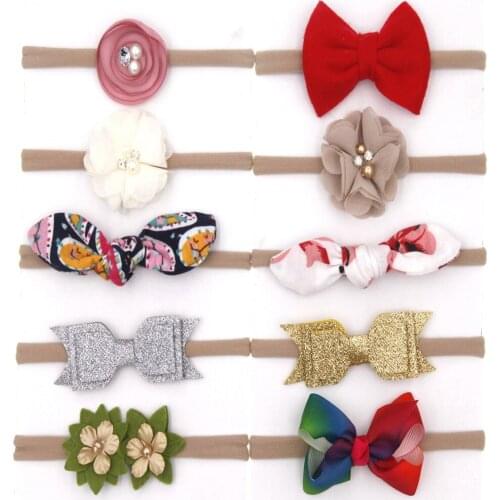 10 pcs/set Baby Girls Hair band Bow Flower High Elastic Photography Hair Accessories for 1 2 3 Year Old Girls Headband Retail