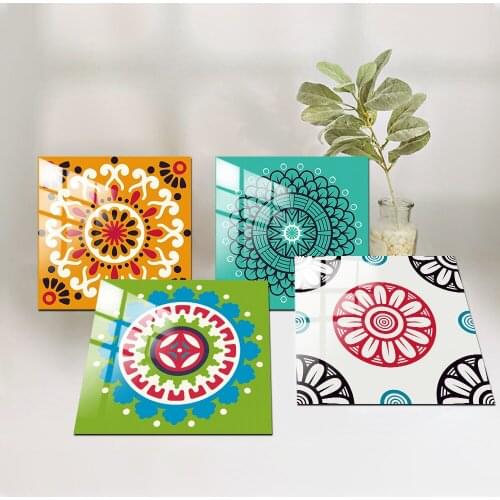 10pcs Colorful Madala Pattern Tiles Sticker Home Kitchen Bathroom Decor Wall Decals Self-adhesive Waterproof Removable Wallpaper