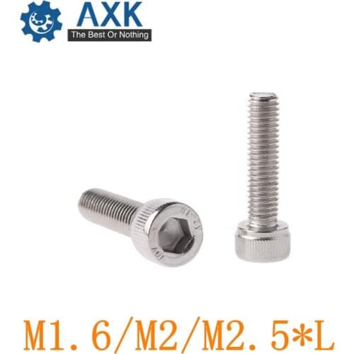100Pcs M1.6/M2/M2.5 DIN912 A2-70 304 Stainless Steel Hexagon Socket Head Cap Screws Inner Hex Socket Bicycle Bolt Metric Thread