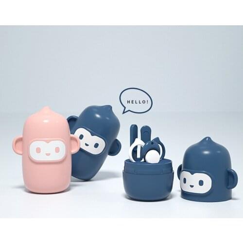4pcs Baby Healthcare Kits Baby Nail Care Set Infant Finger Trimmer Scissors Nail Clippers Cartoon Animal Storage Box for Travel