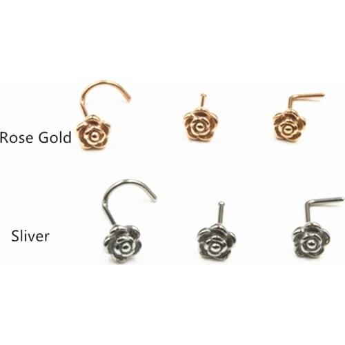 50PCS Nose Stud Screw Surgical Steel Nose Cartilage Ring Body Jewelry Piercing Nose Studs Screw Rose Flowers 20G