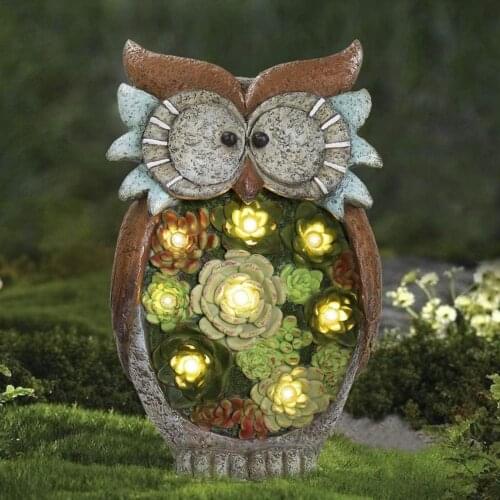 55% Dropshipping!!Owl Sculpture Art Decor Solar LED Lights Resin Garden Statue Owl Figurine for Home