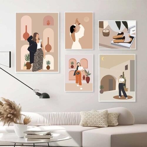 Boho Abstract Fashion Woman Stairs Photos Wall Art Canvas Painting Nordic Print Posters Retro Picture For Living Room Home Decor