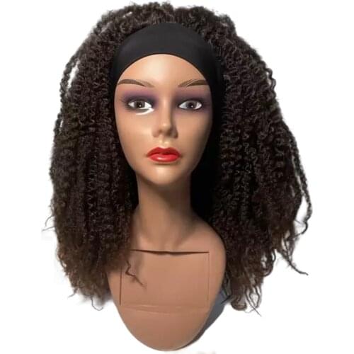Afro Kinky Curly Hair Band Wig Synthetic Headband Wig 14-16Inch Mongolian Kinky Curly Wig for Women