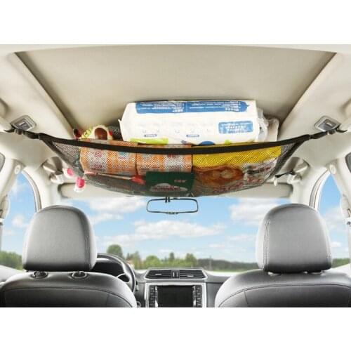 Car Ceiling Storage Net Pocket Universal Car Roof Interior Cargo Net Bag with Drawstring Sundries Storage Bag