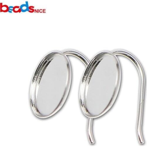 Beadsnice 925 Sterling Silver Earring Bezels Blank with Earwire Fit 12x12mm Cabochon Blanks for DIY Earring Making 36316